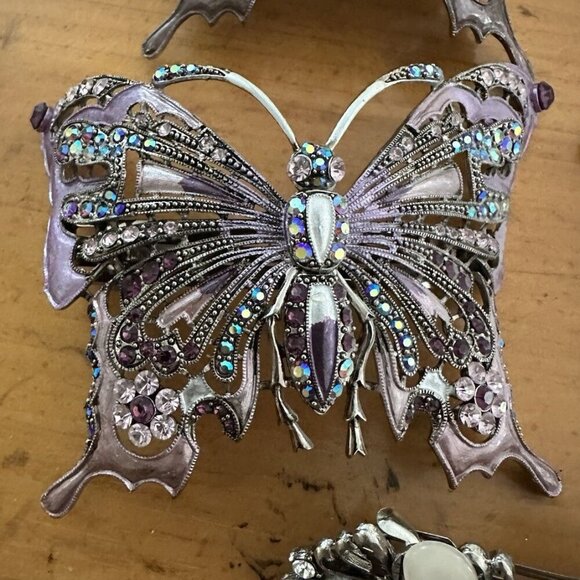 Set Of 6 BUTTERFLY HAIR BARRETTE CLIP CRYSTAL SILVER TONE METAL Vintage Y2K - Picture 6 of 8